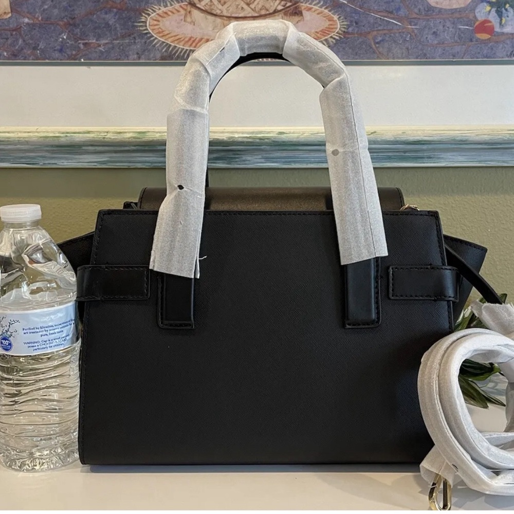 NWT MICHAEL KORS CARMEN MEDIUM FLAP SATCHEL SHOULDER BAG MK BLACK VEGAN LEATHER - Picture 8 of 11